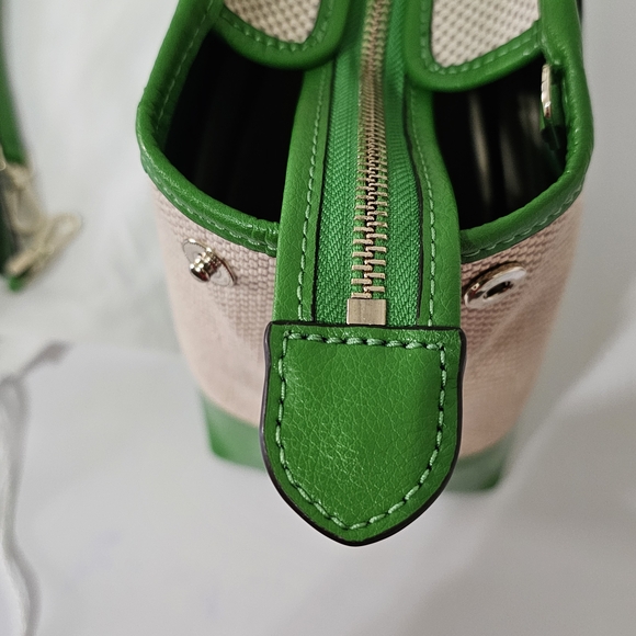 Kate Spade Green Canvas Logo Satchel Crossbody Strap Cherry Charm - Picture 12 of 16